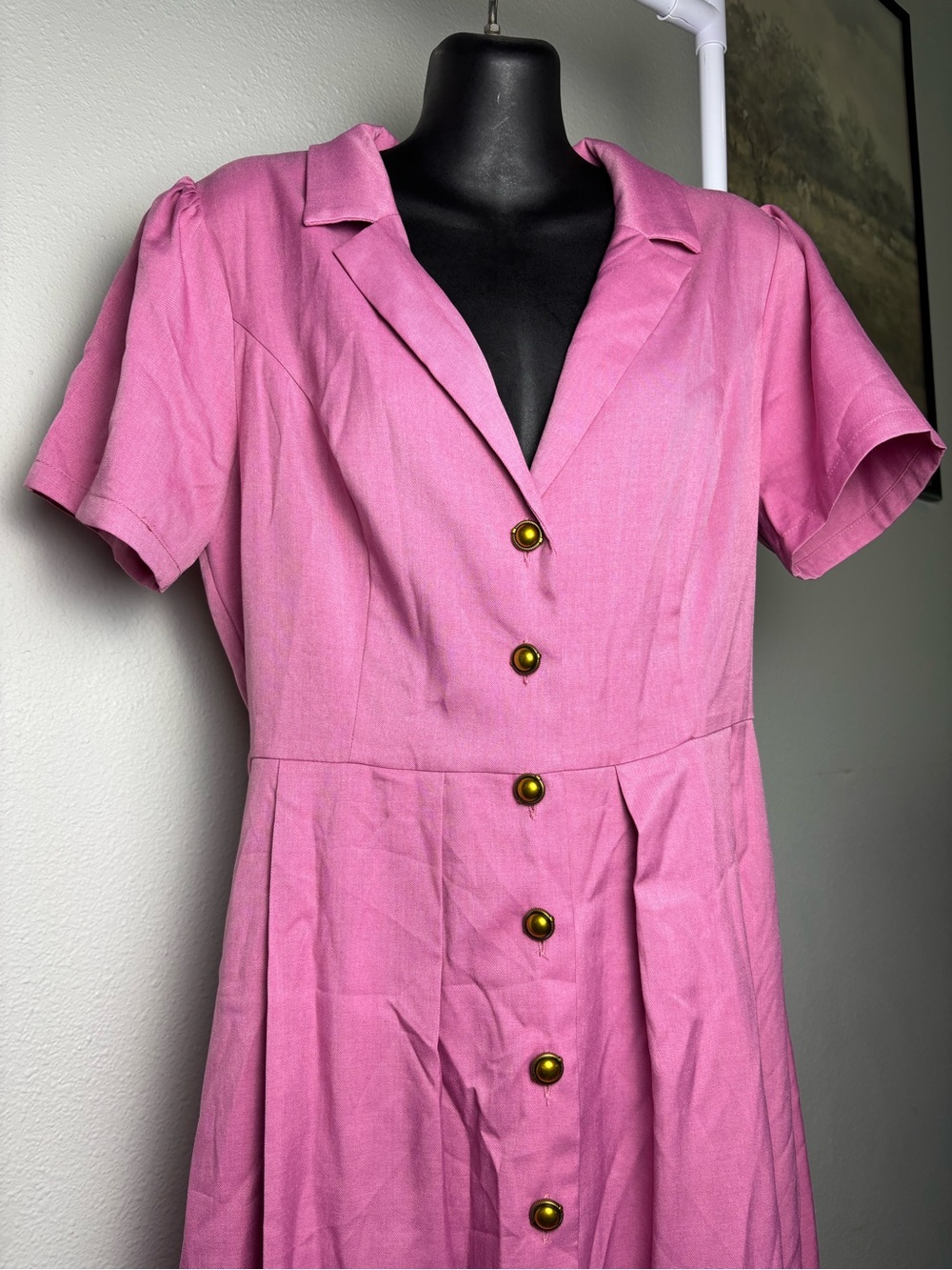RIHOAS Pink Midi Dress with Button Front